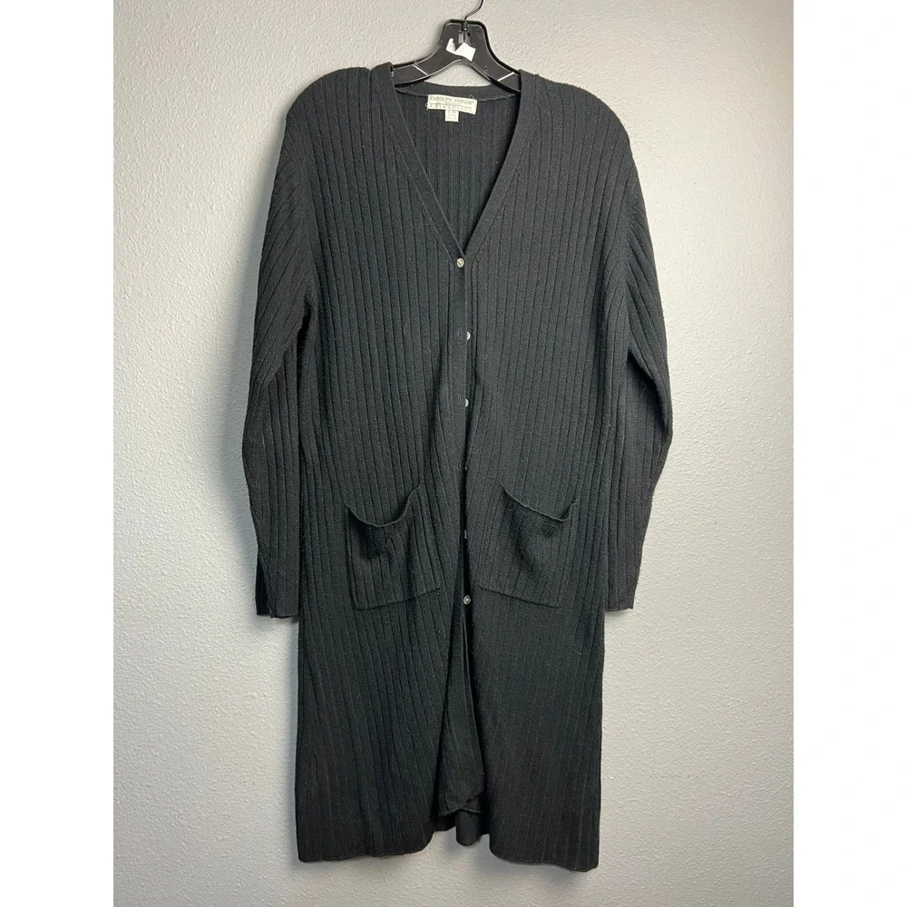 Carolyn Taylor Lg Essentials Black Ribbed Longline Duster Cardigan Sweater Gorp